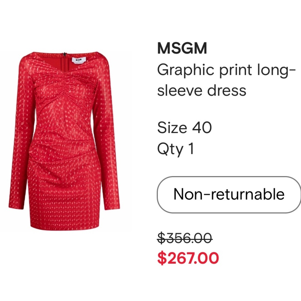 MSGM
Graphic print long-sleeve dress
Size 40 red